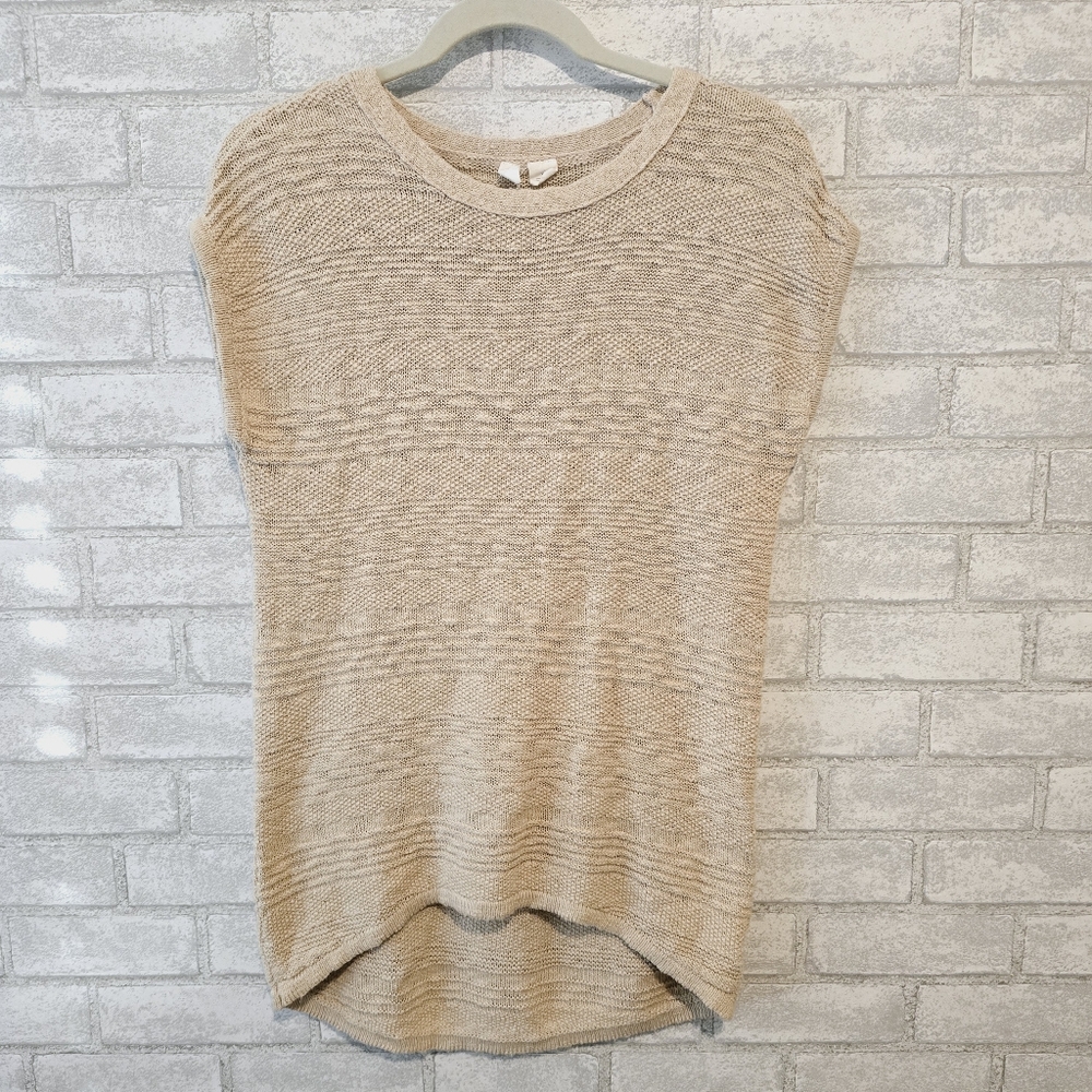 Anthropologie Beige Knit Short-Sleeve Sweater Top